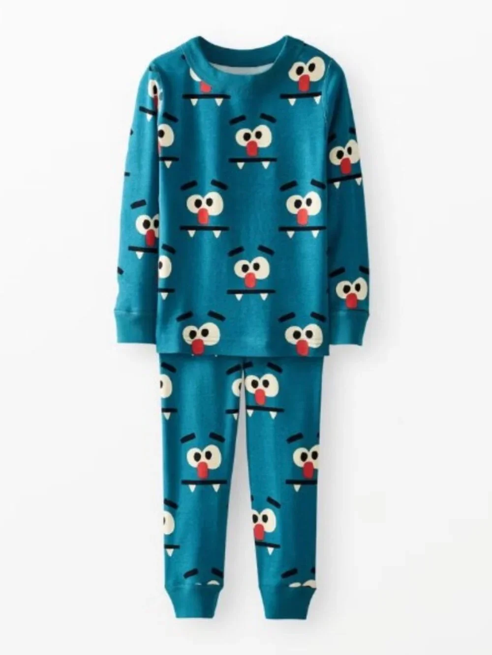 Hanna Andersson Unisex Kids 4 Blue Monster Face Halloween Longjohns Pajama Set